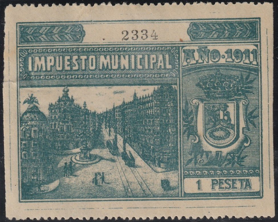 Spain Impuesto Municipal Madrid 1911 Revenue Sello Fiscal Stamp Tramcar Tram Tramway